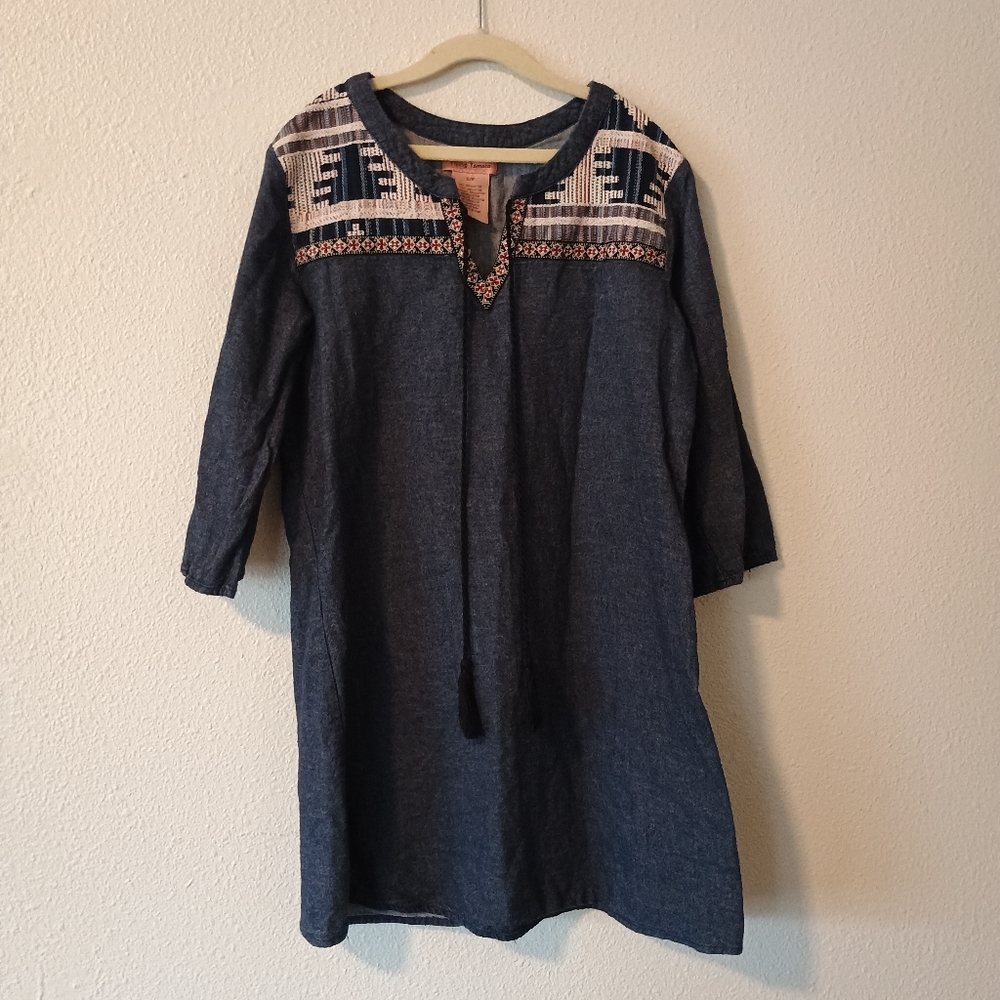 Flying Tomato Boho Denim Tunic with Embroidered Details Size Small